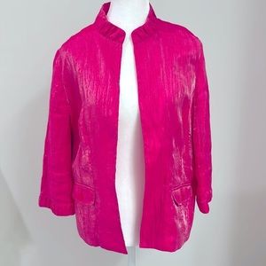 Chico’s Crinkle Shimmer Hot Pink Open Front Lightweight Blazer/Jacket Size 1